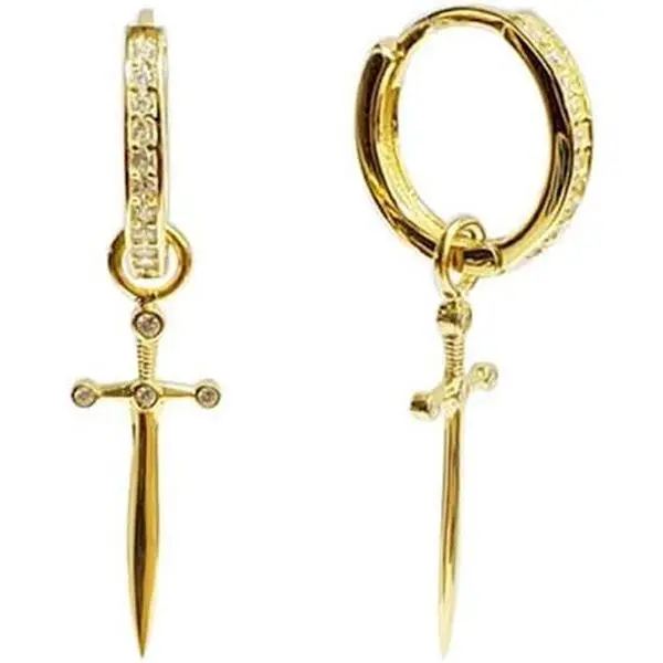 925 Sterling Silver Dagger Hoop Earrings for Women, Small 7mm Dangle Huggies with Cubic Zirconia, Hypoallergenic Cross and Dagger Design, Cartilage Jewelry for Anniversary, Birthday, Cartilage Earrings, Adults, Concert, Dagger Height 15Mm
