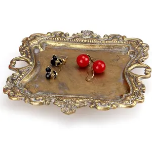 Decor for  Bathroom Accessories Small  Tray Antique Ring Dish  Country  Trays Cute Brass Trinket  Plate Display Holder Baroque Moody Bedroom Wedding Decor Tray