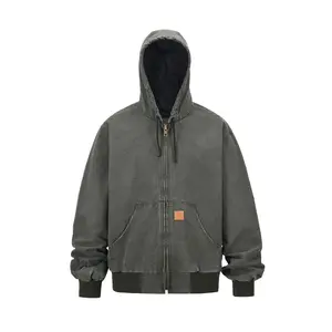 Men's Zip Up Washed Hooded Jacket