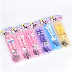 Sanrio Hello Kitty Reusable Portable Cutlery Set - Kawaii Spoon and Fork, Viral TikTok Home Supplies for School & Travel