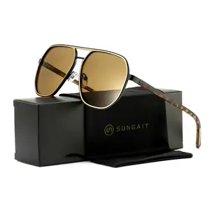 SUNGAIT Retro Polygon Aviator Sunglasses for Men Women Polarized Trendy Square Sun Glasses Stylish Pilot Shades UV400 Protection for Beach Travel School