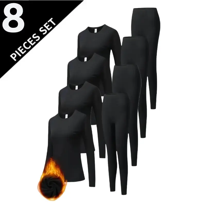 OKP Women's 8-Piece Thermal Underwear Set - Long Sleeve Crew Neck Top & Skin-Tight Slim Leggings, Warm Base Layer for Skiing, Gym, Workout - Casual Sports Clothes for Outdoor Activities