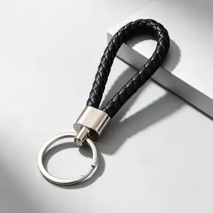 [Not For Sale] 1Pcs Black Braided PU Leather Keychain, Fashion Woven Strap Key Ring Portable Daily Key Fob Accessories