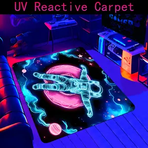 1PC Spaceman Print Gaming Area Blacklight Rug, UV Reactive Glow Area Non-Slip Rug, For game room, bedroom, living room printed carpet, Outdoor Mat, Doormat, Room decor