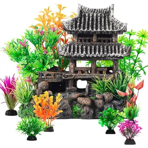 9 count  Castle Decorations Set,Realistic Fish  Castle with  Design,Fish  Decorations Aquarium Accessories