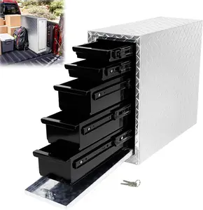 Maeklon Truck Bed Tool Box with 5-Drawer Slides, Heavy Wall Aluminum Truck Bed Tool Box, Lockable Tool Chest Storage for Pickup, Jobsite and Side Trucks, Silver