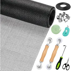 Window Screen Replacement,Screen Door Repair Kit, 48"x178" Black Window Screen Mesh,Including 50 FT Splines+Hooks+2 Rollers+8 Clips+++Tape Measure,Fully Equipped Window Screen Repair Kit