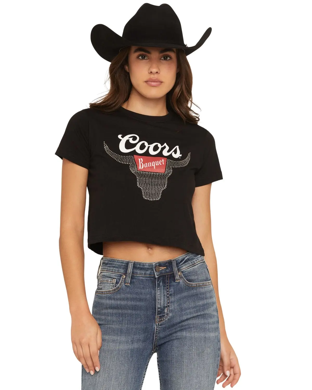 Coors Women's Women'S Logo Cattle Rhinestone Short Sleeve Cropped Graphic - 47-481-496