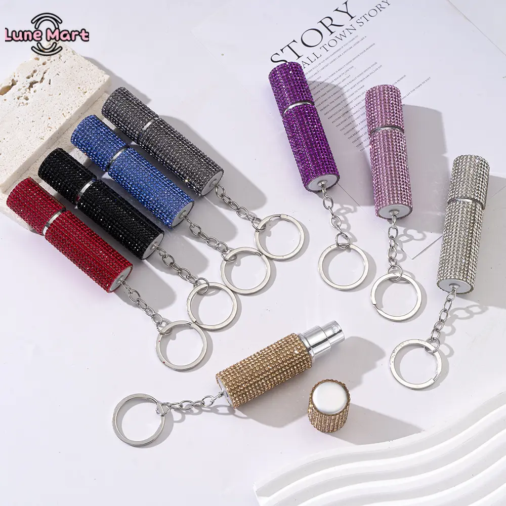 Bling Rhinestone Perfume Atomizer for Women - 5/10ML Refillable Mini Travel Spray Bottle with Keychain, Portable Cosmetics Accessory, Cosmetics Accessories