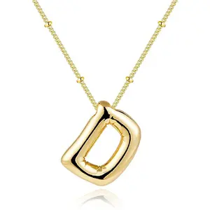 Initial Hot-Selling 26 Letter Necklace Party Balloon Fat Letter Pendant Stainless Steel 18K Gold Bubble Necklace
