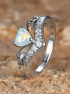 1 PC Glamorous Cubic Zirconia & Faux Heart Opal Ring For Women For Wedding Engagement Anniversary Party Jewelry Valentine's Day Gift