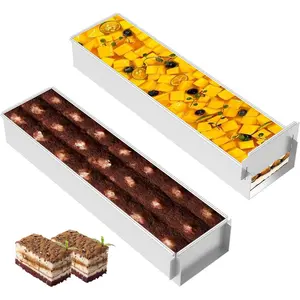 2 Pack Rectangle Tiramisu Mold, Nonstick Cake Pan with Removable Short Frame, 16.4*3.9*2.3 inch for Tiramisu, Cheesecake, Mousse, Lasagna, Cold Desserts