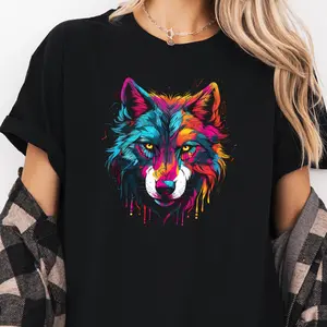 Wolf Neon DTF Graphic Tshirt, Fun Neon Graphic Tees, Unisex Apparel, Relaxed Fit, Soft Print