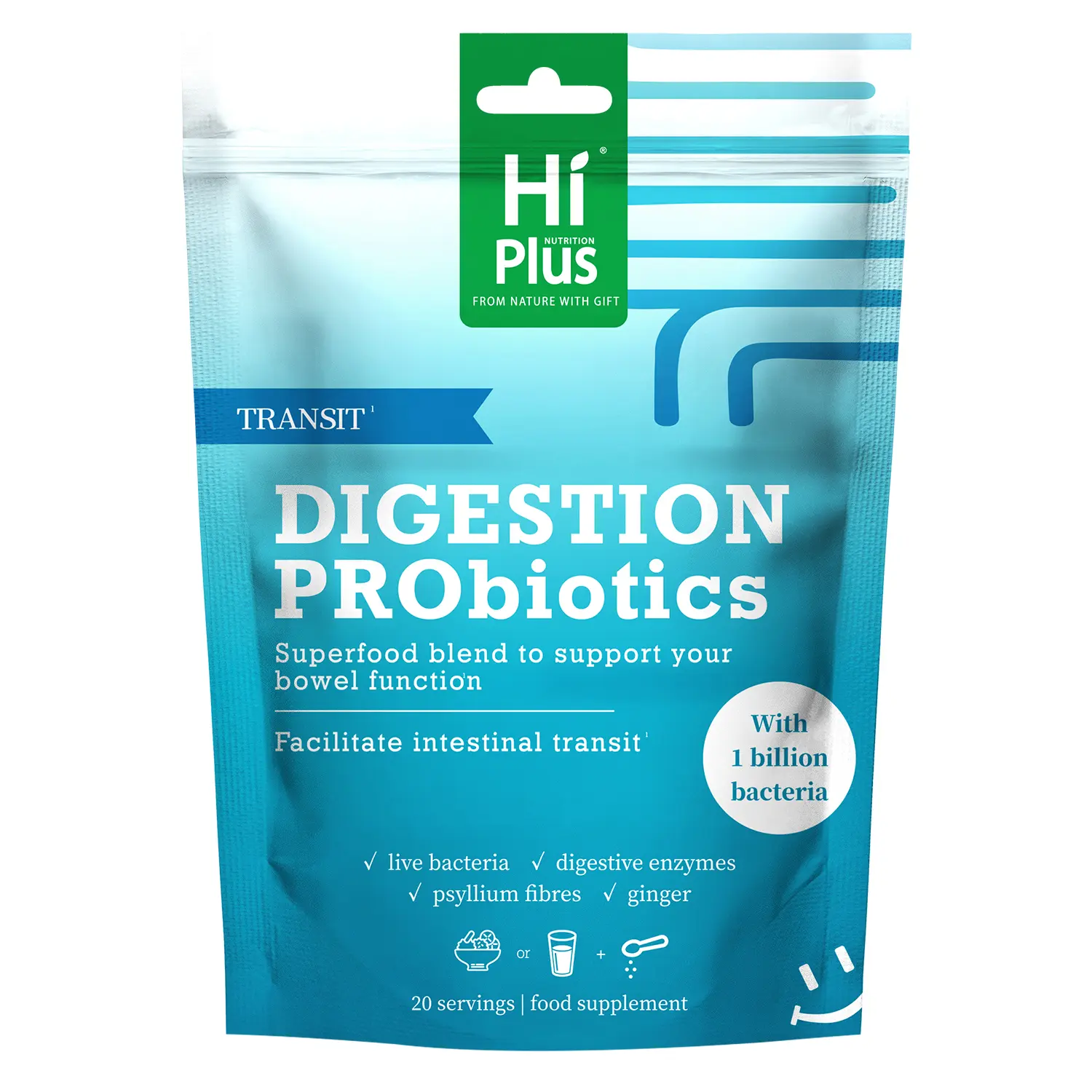 HiPlus Edible Probiotic Powder Supplement - 9 Strains, 10 Plant Digestive Enzymes, Fiber - Gut Health & Gut Microbiota Support, Bloating/Dyspepsia/Indigestion Relief, Immune Boost - Non-GMO, Vegan for Fitness Enthusiasts