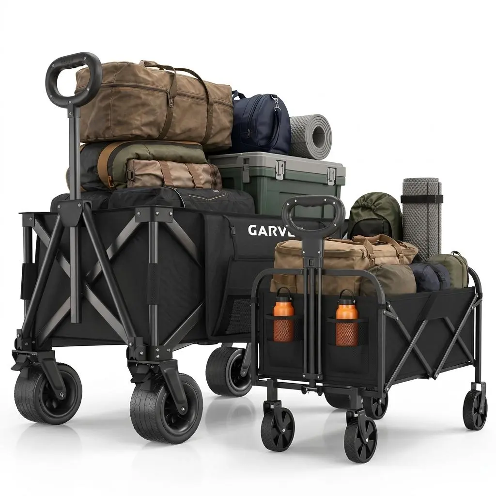 【fathersdaygift】Garvee Wagons Carts Foldable, Garvee Utility Collapsible Wagon with All-Terrain Wheels, Drink Holders & Adjustable Handle, 220 LBS & 460 LBS Portable Grocery Wagon for Shopping, Camping, Garden