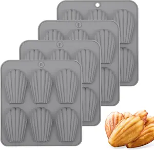 4 Pack Madeleine Pans for Baking, 6 Cavity Shell Shape Baking Mold Nonstick Cookie Cake Pan for Oven (Grey)