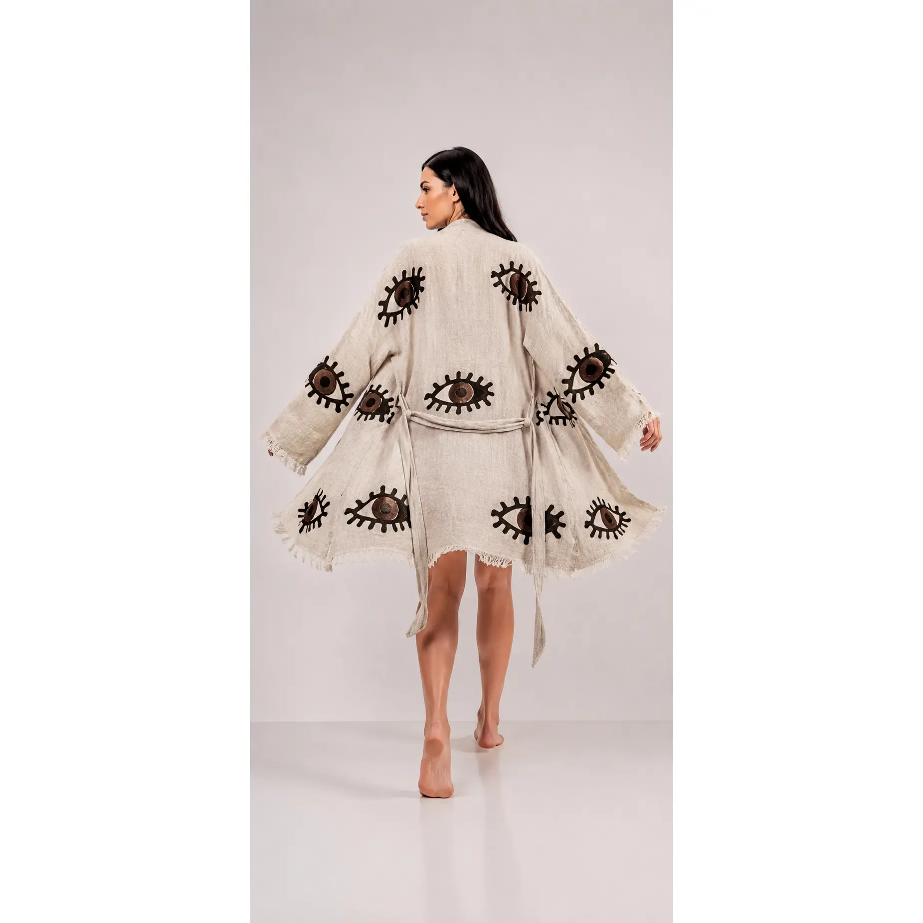 Turkish Eye Brown Mini Cotton Robe | Lightweight Spa Robe, Resort wear & Cover-Up