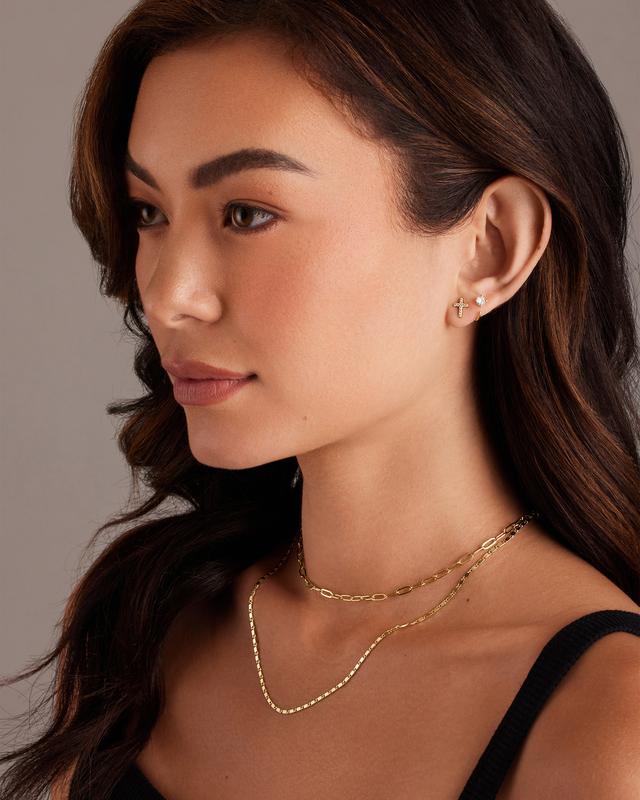 PAVOI 14K Gold Plated Sterling Silver Earrings | Pave CZ Yellow Gold Cross Earrings for Women