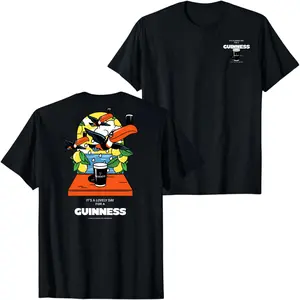 Guinness Toucan Lemon Beer Graphic Black T-Shirt Lovely Day for a Guinness Tropical Illustration Print Tee, Retro Irish Pub Streetwear Shirt for Men Women Unisex Summer Casual Top