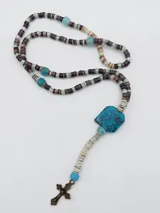 Catholic Rosary, Ursula, Cross Necklace, Prayer Beads, Shades of Ivory and Brown Clay Beads
