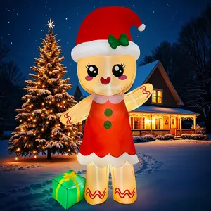 8FT Christmas Inflatables Gingerbread Christmas Decorations Outside, Christmas Inflatable Outdoor Decoration Gingerbread Man with 7 LED, Christmas Blow Ups Outdoor Indoor Lawn Yard Decorations