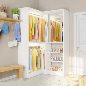 Freestanding Versatile Corner Closet System,Walk in Closet Organizer System with 2 Hanging Rods ＆ Storage Shelves,Clothes Racks,clothes Hangable