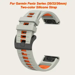 Dual-Color Silicone Watch Band for Garmin Fenix Series, 22/26mm Interfaces, Soft Material, Automatic Buckle, Unisex, Outdoor Sports, Office, Leisure