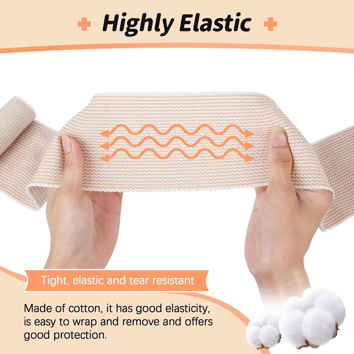 Pack of 8 Elastic Bandages,Elastic Bandage Cotton with 1 Scissors,Compression Bandage with Self-Adhesive Velcro Strap,Elastic Bandages for Arm,Leg or Chest Injuries,Camping Equipment