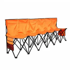6-Seat Folding Bench - Portable Soccer Bench with Backrest & Pockets, Lightweight Team Seating for Football, Baseball, Camping, Outdoor Events - Orange 6 Seats