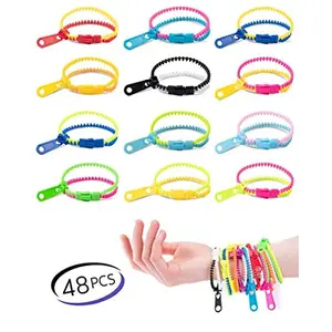 UpBrands 48 Pack Friendship Fidget Zipper Bracelets 7.5 Inches - Bi-color