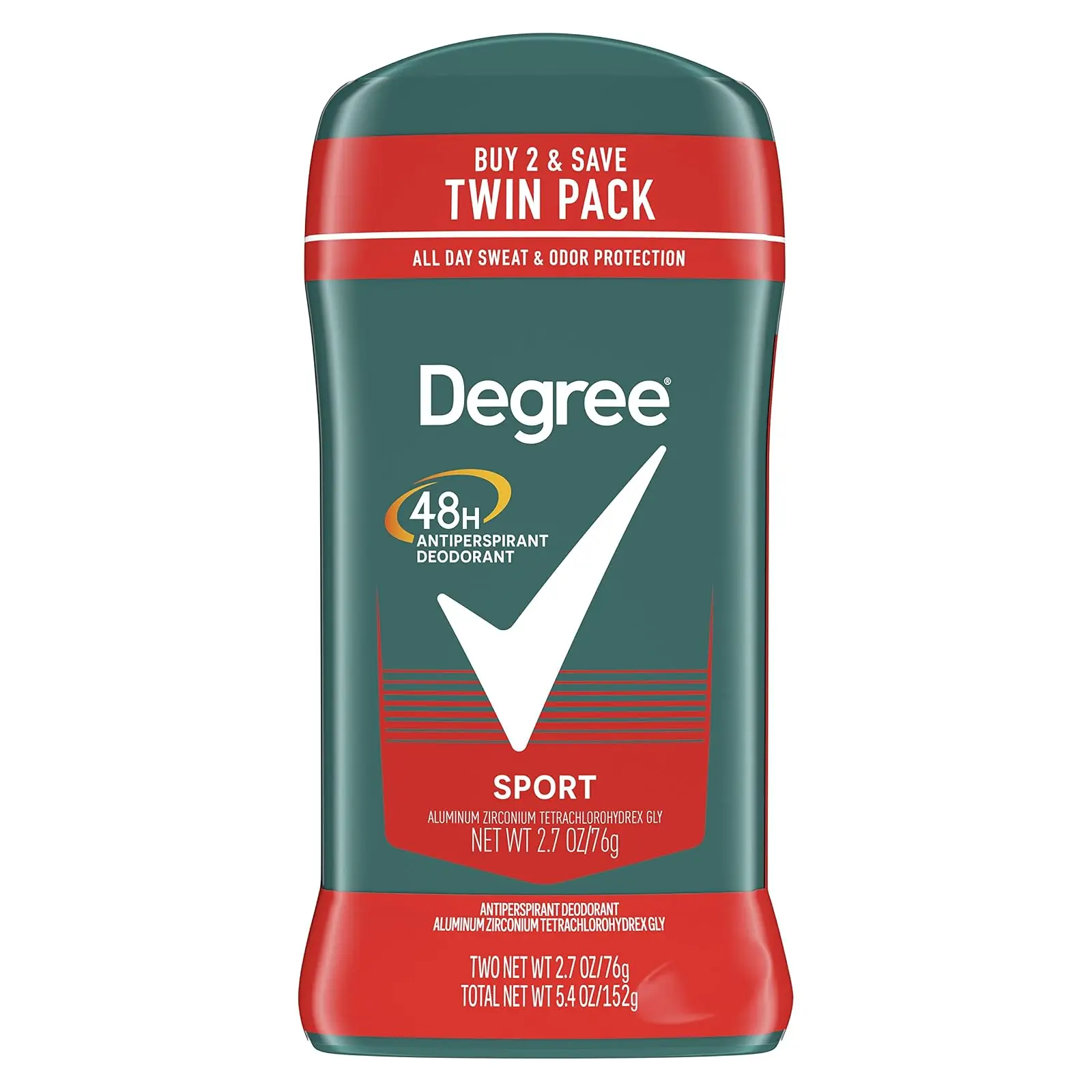 Degree Men Original Protection Antiperspirant Deodorant 48-Hour Sweat & Odor Protection Sport Antiperspirant For Men 2.7 oz Twin Pack
