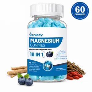 Onledy 16-in-1 Magnesium Complex Gummies - Dietary Self Care Products, Multi-Nutritional Mineral Supplements with L-Theanine, Ashwagandha, GABA, 5-HTP, Vitamin D3, B6, Non-GMO Mineral Supplements for Sleep Support, Stress Relief, 2 Gummies Daily