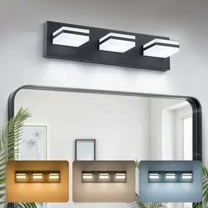 Bathroom Vanity Light Fixture, 3-Light Modern LED Vanity Lights, 3CCT Adjustable Bathroom Light with Memory Function Rotatable Shades, 18" Wall Lighting Fixture Over Mirror, Matte Black