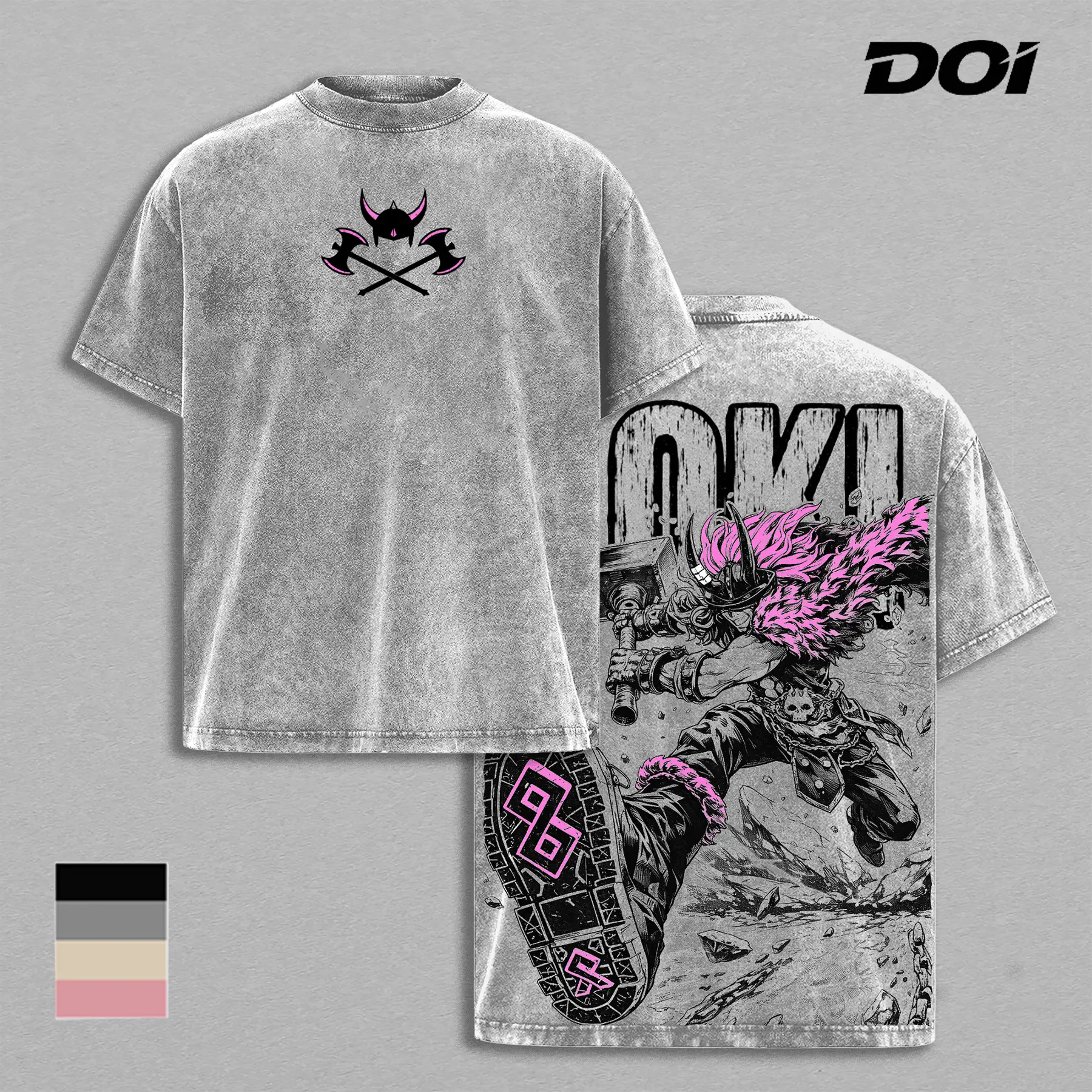 Loki Prince of Elbaf Graphic Tee, Vintage Washed One Piece Anime Shirt, Giant Warrior Myth Design with Viking Aesthetic, Heavyweight Cotton Unisex Streetwear Top, Gift for One Piece Fans and Anime Lovers