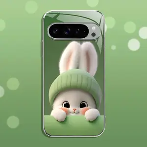 Light green rabbit panda for【Google Pixel 9 Pro Xl】luxury electroplated glass mobile phone case --- 975