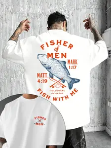 Christian Shirt for Men Fishing Tshirt Fishers of Men Tee Religious T-shirt for Man Vintage Faith Based T Shirt Bible Verse Tee Mens Jesus T
