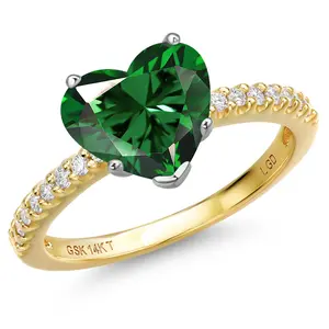 14K Two Tone Gold Green Nano Emerald and Lab Grown Diamond Engagement Ring For Women | 3.16 Cttw | Heart Shape 10MM | Gemstone May Birthstone