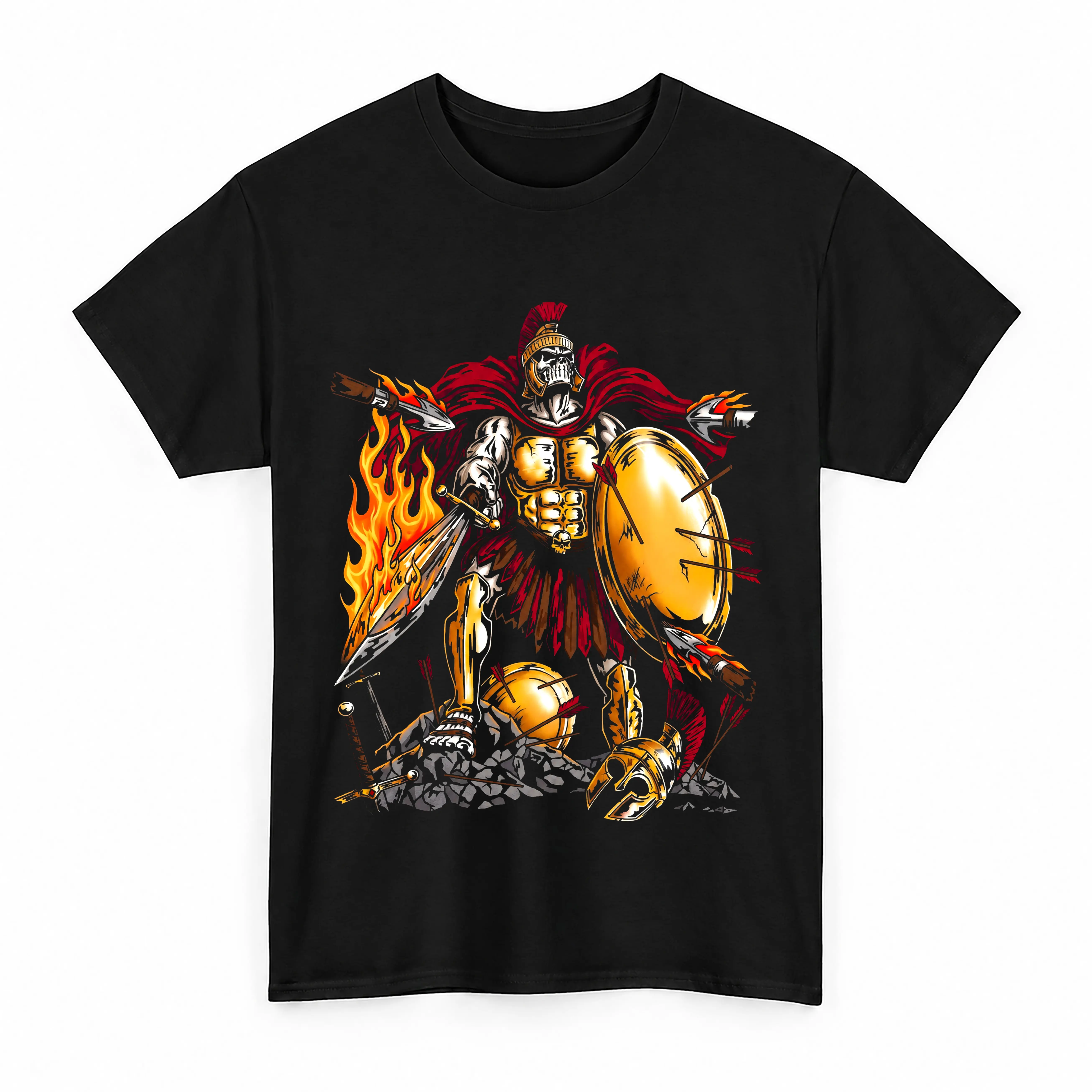 Spartan Warrior Skeleton Graphic Tee Men's Ancient Gladiator Streetwear T-Shirt backtoschool