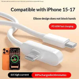 Kaxoe 2M Silicone Elbow Fast Charging Cable Type-C to Type-C For iPhone 15-17 Gaming Car Home Outdoor Hiking