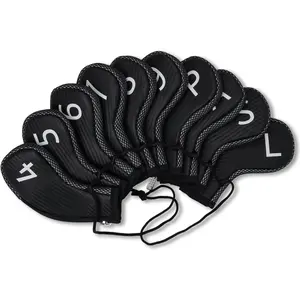 Craftsman Golf 10pcs Set White Large Head Covers for Right & Left Golfers Zipper Meshy PU Leather Durable Protection