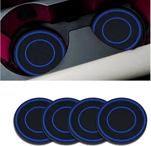4 Pack  Coasters for Cup Holder, 2.75 Inch Universal Auto  Coasters Silicon Insulation Cup Mats,No-Slip Anti Dust Insert Coaster for Woman Man, Suit for  Interior (Black/Blue)