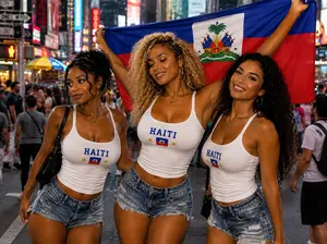 [MADE IN US] Embroidered Haiti Crop Tank Top: Haitian Flag Strap top, Patriotic Outfit, Cute Y2K  Gift for Women