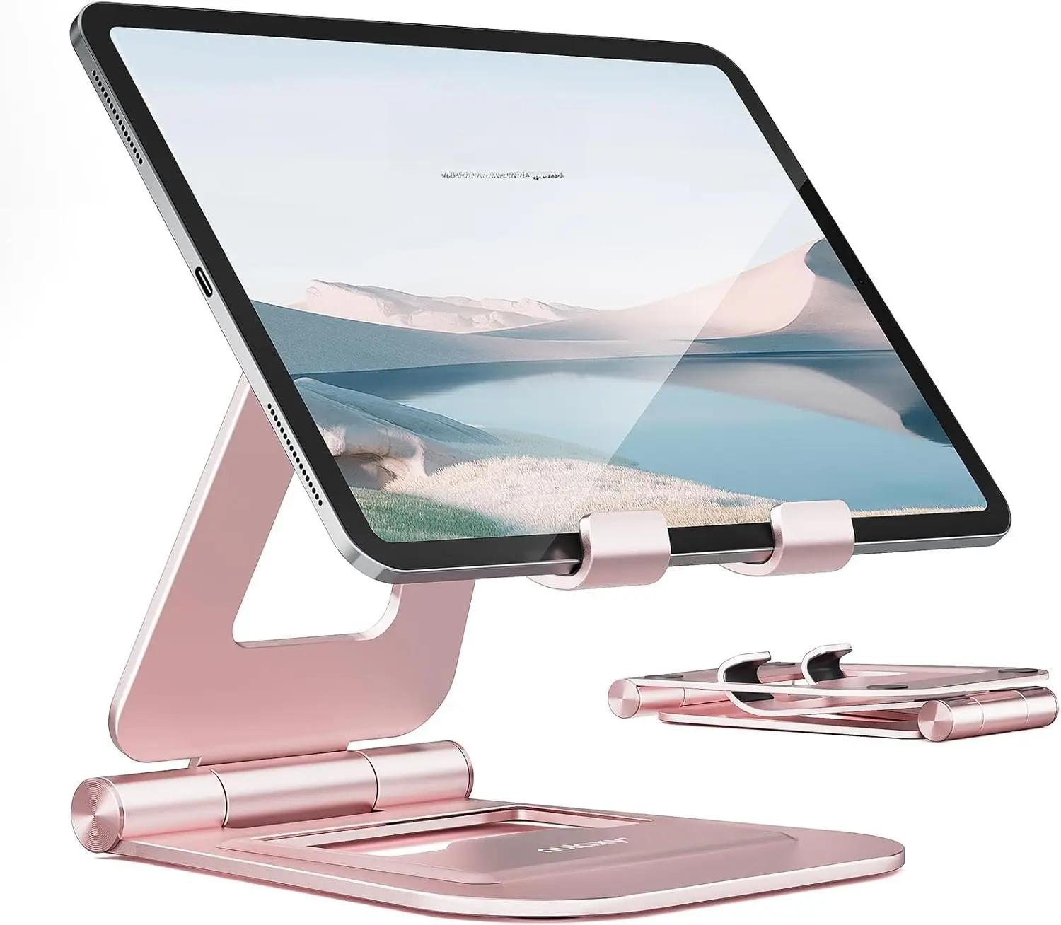 Dual Foldable iPad Stand, Fully Adjustable Desktop Tablet Holder, Tablet Accessories for Office Kindle Compatible with Mobile Devices iPad Pro/Air/Mini,  Pro/Max/Plus, Rose