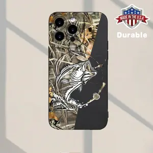 Creative Forest Camouflage Fish Pattern New Seller Classic Creative Fun TPU Camera Shockproof Protective Phone Case Compatible with iPhone 7/8/11/12/13/14/15/16 Pro/Pro Max/XS Max/XR/SE/Mini, Suitable for Both Boys and Girls Protection Cover