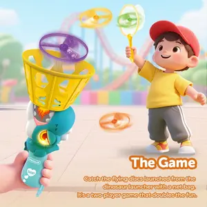 Dinosaur Flying Saucer Electric Bamboo Spinning Top, Plastic Material, Kids Indoor Outdoor Launching Flying Discs Glowing Dinosaur, Parent-Child Interactive Toy