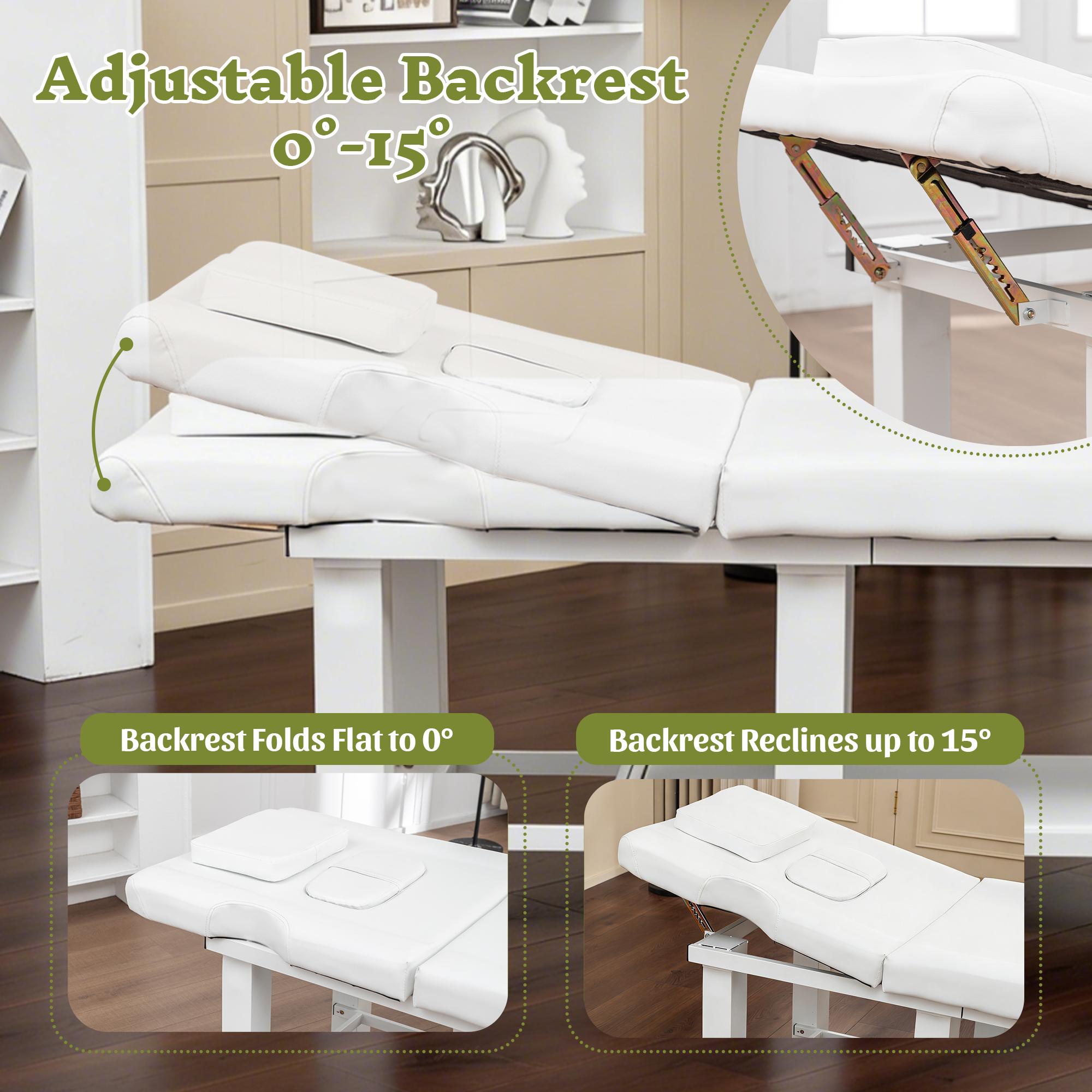 Professional Massage Bed 73 Inch, Treatment Table Salon with Removable Headrest, Stationary Physical Therapy Table Spa Facial with Adjustable Backrest, Steel Frame, Pink