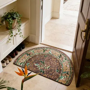 Half Round Mosaic Rug, European Vintage Farmhouse Door Mat, Living Room Entrance Pad, Hallway Entry Carpet, Balcony Patio Bedroom Bedside, Household Decorative Rug, Earth Pattern Rug, Home Decor Rugs