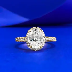 S925 Sterling Silver Oval Pigeon Eggs Golden Plated 7*9mm 6A Cubic Zirconia Ring-126