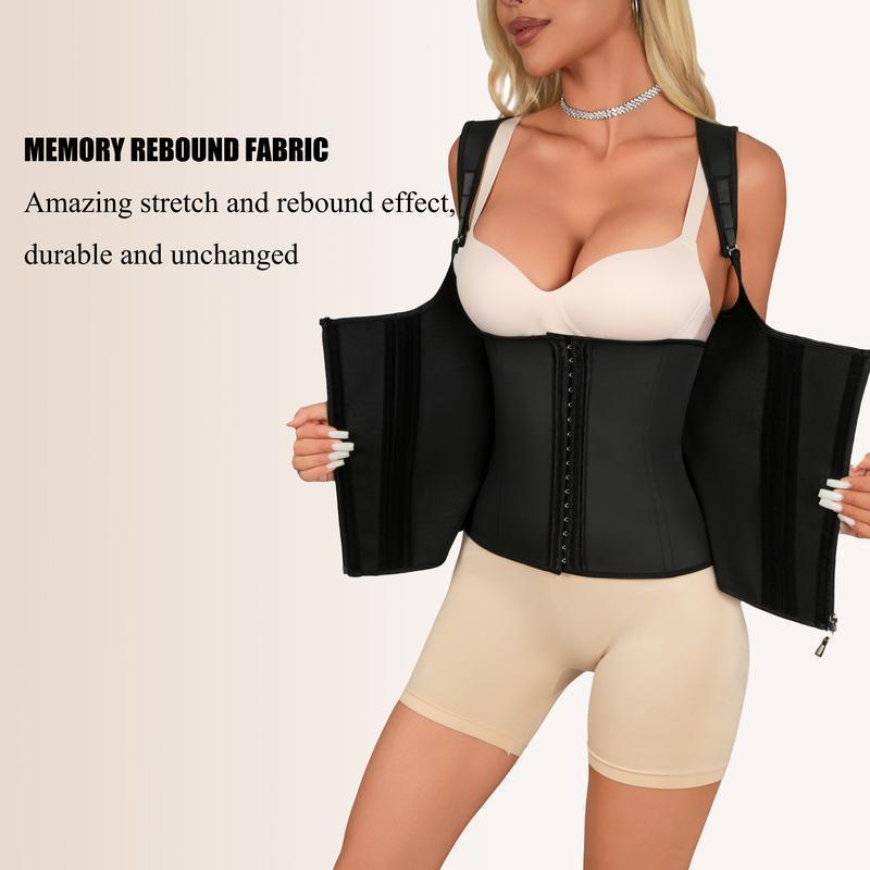 Women's Colombian Faja Waist Trainer Vest Tummy Control Body Shaper with Adjustable Straps Zipper Hook Closure Compression Hourglass Waist Cincher for Daily Wear Comfortable Solid Shapewear Top