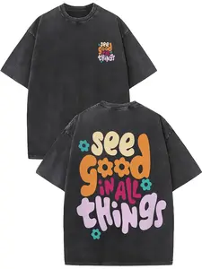 Women'S Vintage Oversized 230 Washed T-Shirt - 100% Soft Loose Fit Short Sleeve Round Neck with Floral & "Everything is Beautiful" Positive Affirmatio